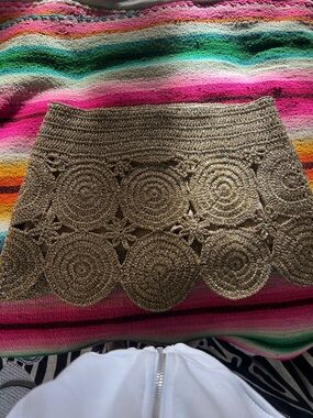 Simon Miller Metallic Gold Crochet Circle Mini Skirt